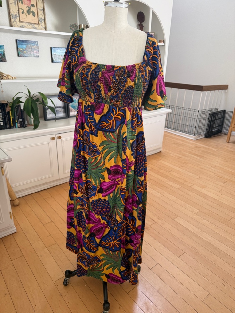 FARM RIO -Vibrant Tropical Maxi Dress - added pockets and has alterations
